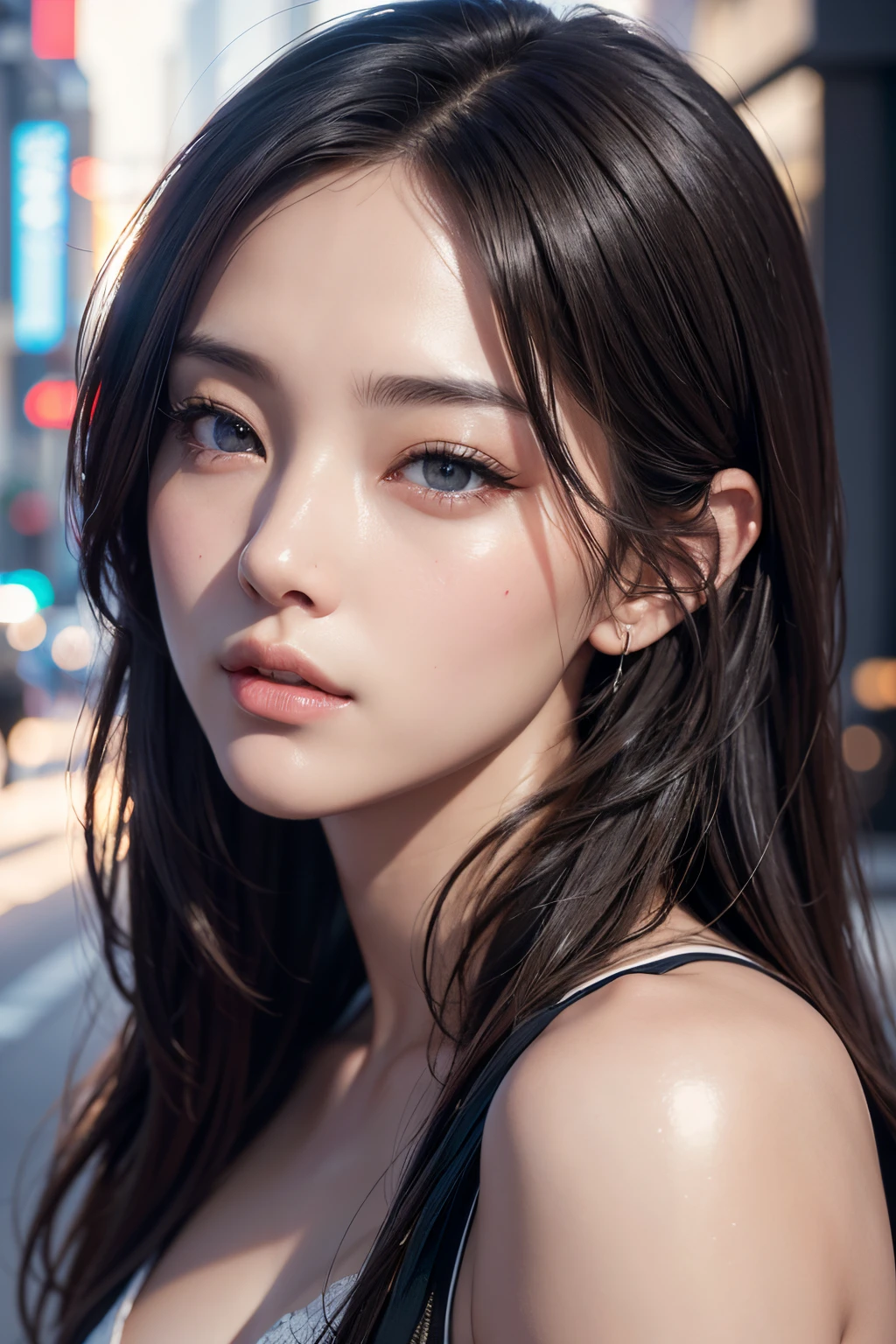 ​masterpiece, 1 beautiful girls, detaileds, Swollen eyes, top-quality, 超A high resolution, (现实: 1.4), OriginalPhotographs, 1girl in, 电影灯光, (A smile,:0.5) japanes, Asian Beauty, Korean, Proper, very extremely beautiful, Slightly younger face, Beautiful skins, slender, cyberpunk backgrouns, (A hyper-realistic), (illustratio), (hight resolution), (8K), (ighly detailed), (Beautifully detailed eyes with the best illustrations), (ultra-detailliert), (wall-), (详细的脸), looking at the viewers, fine detailed, A detailed face、deep-shadows、Unobtrusive、pureerosfaceace_v1、Score 46 points with a diagonal straight.　garconne look Maid,、Black colored eyes、