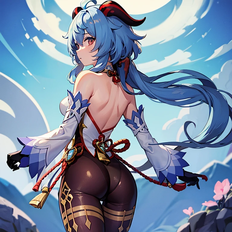 (Ganyu_genshin), (nude), (solo), standing straight up, thigh gap, hips, view from behind,