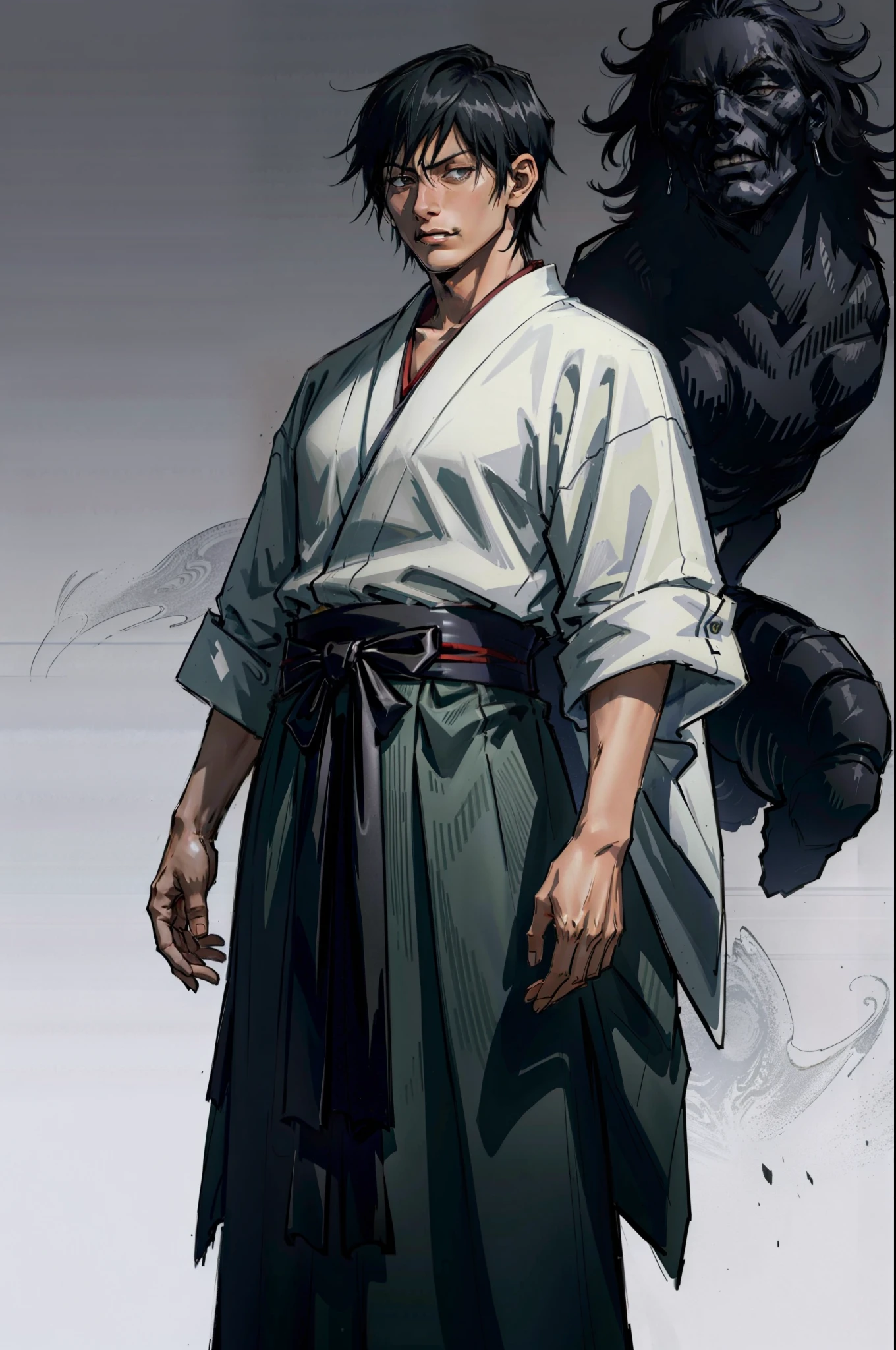 fushiguro toji standing alone in feudal japan wearing samurai armor,