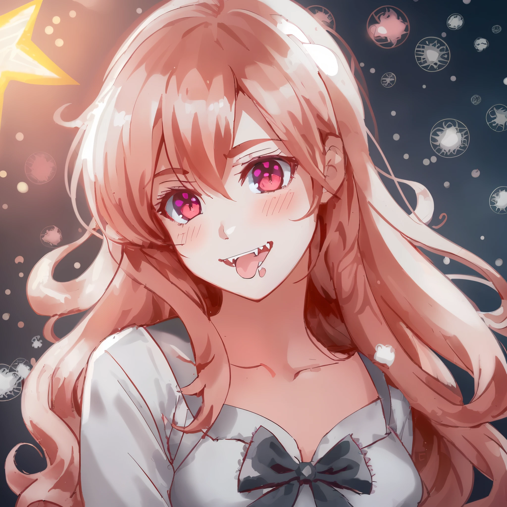 rating:safe, 1girl, solo, red_eyes, tail, dress, black_hair, looking_at_viewer, animal_ears, long_hair, cat_ears, upper_body, pink_background, long_sleeves, bow, black_dress, tongue, tongue_out, blush, smile, hand_up, bangs, frills, detached_sleeves, hair_between_eyes, eyebrows_visible_through_hair, bare_shoulderackground, detached_collar, houjuu_nue, hair_bow, cat_tail, fang, sidelocks, gradient_background, gradient, closed_mouth, tail_raised, kemonomimi_mode, black_sleeves