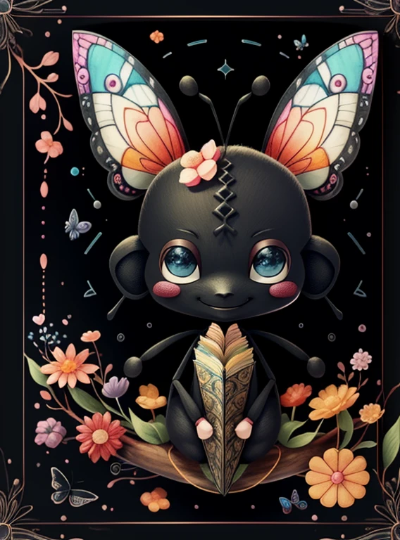 (cute black ant smiling with flowers, butterflies), Munchkin ,Geometric multidimensional wall portrait, livro de arte, Tchibi,
Yang08k, Beautiful, Colouring,
Obras, of the highest quality, best quality, Arte Oficial, Beautiful and Aesthetic,