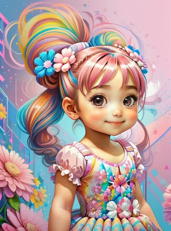(cute with ponytails smiling with pink ballet dancer dress and flowers),(best angle), (better expression), Eduardo Kobra acolchoamento ,multidimensional geometric wall PORTRAIT, arte, Chibi,
Yang08k, lindo, Colouring,
Primary works, qualidade superior, melhor qualidade, Arte Oficial, Beautiful and Aesthetic, pelos coloridos,