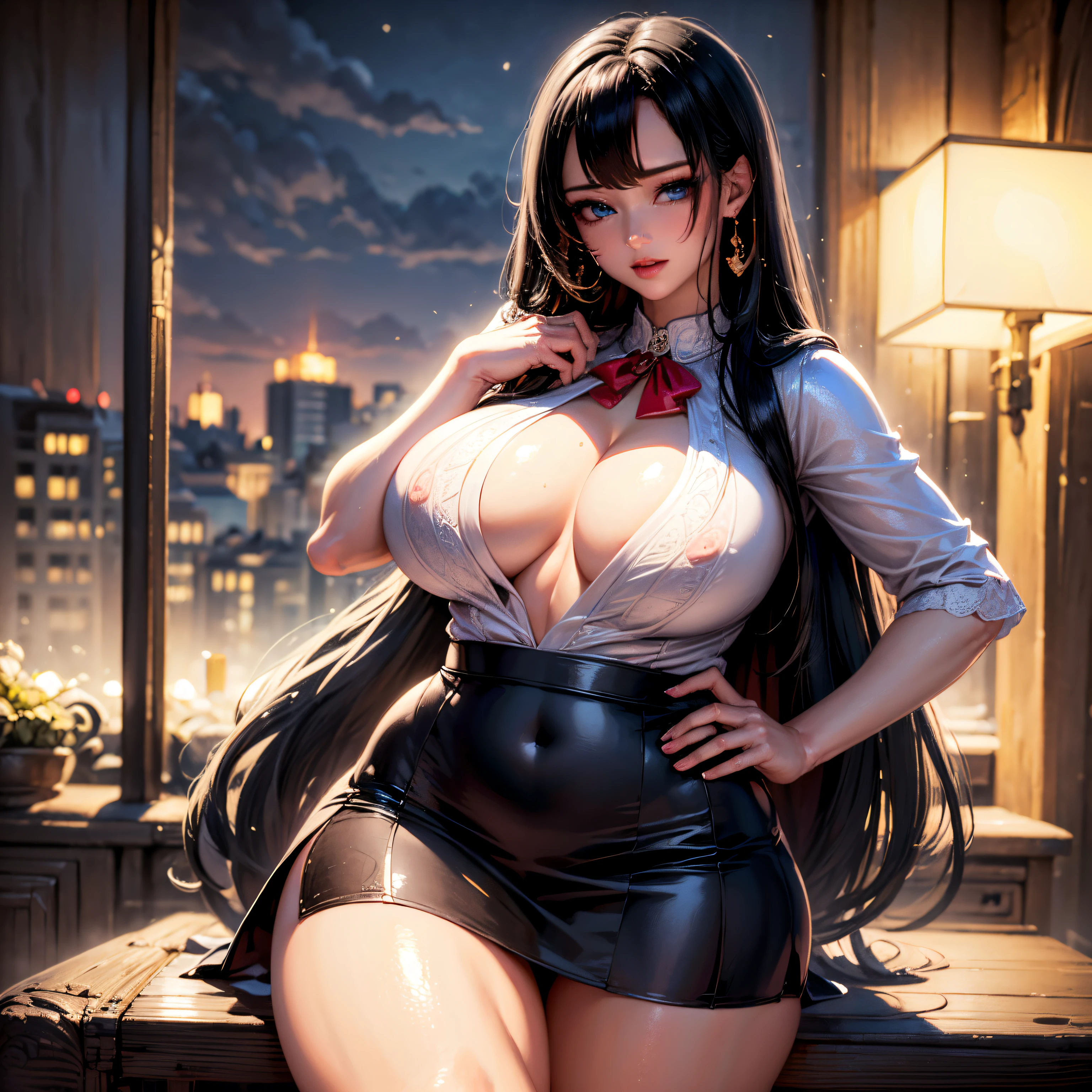(high quality,4k,8k,highres,masterpiece:1.2),ultra-detailed,(realistic,photorealistic,photo-realistic:1.37),beautiful lady(boa hancock), big boog breastig ass [curvy buttocks], thick thighs, tokyo-3 middle school uniform, lifting skirt, black lingerie, beautiful face, beautiful eyes, detailed lips, long eyelashes, young, feminine appearance, flirtatious expression, vibrant colors, soft lighting