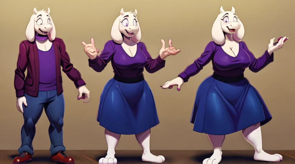 (masterpiece, best quality), transformation, mid transformation, gender transformation, mtf, sequence, full body,  background, standing, human male wearing a tuxedo, Toriel wearing a purple dress, purple eyes, female, BREAK (by Sqoon, by sssonic2)