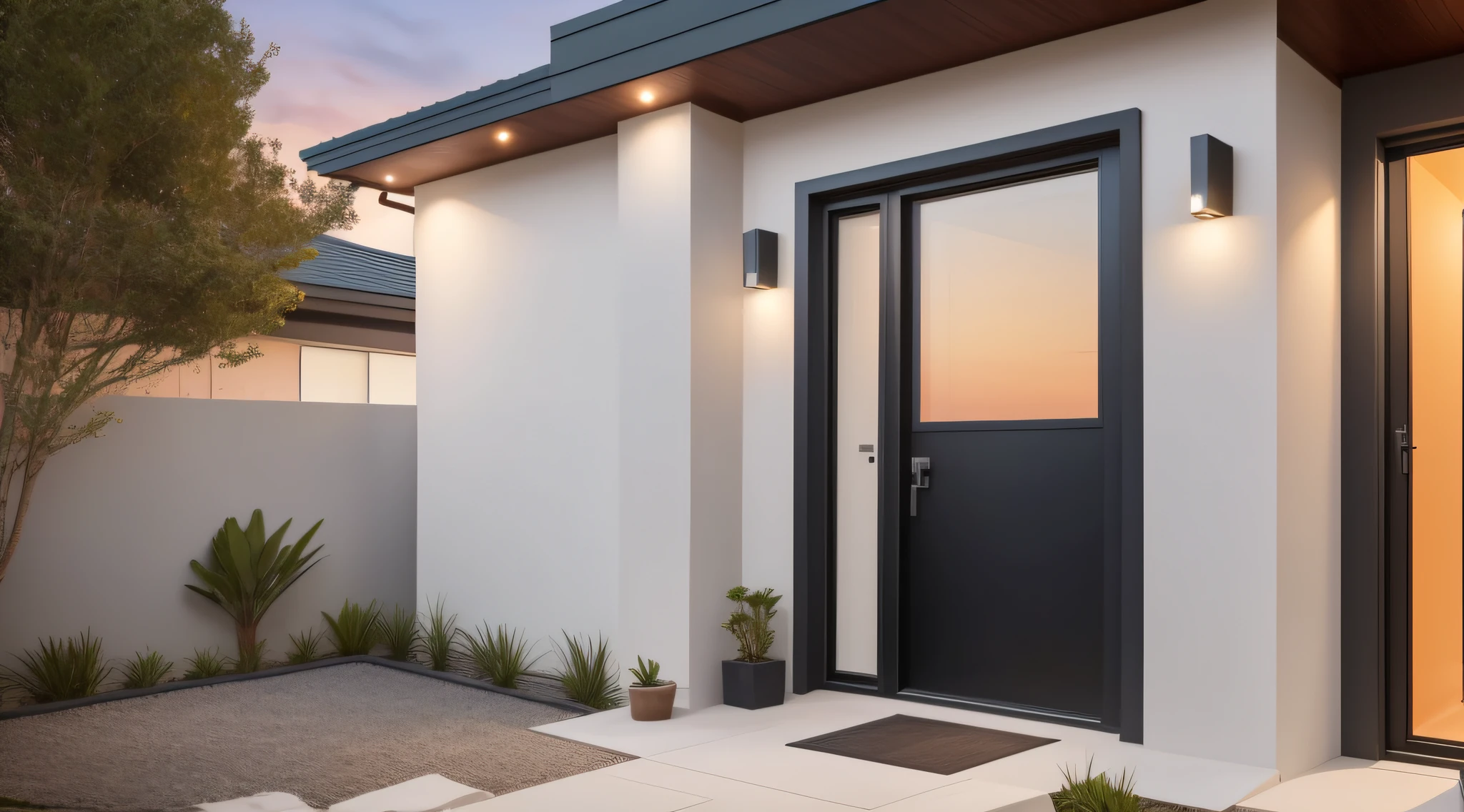 Approximate view of a house, near the door, urban, house with only one door, dark sky, night, dawn