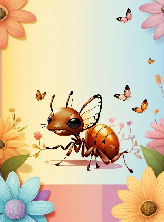 (cute brown ant smiling with flowers, butterflies), Munchkin ,Geometric multidimensional wall portrait, livro de arte, Tchibi,
Yang08k, Beautiful, Colouring,
Obras, of the highest quality, best quality, Arte Oficial, Beautiful and Aesthetic,