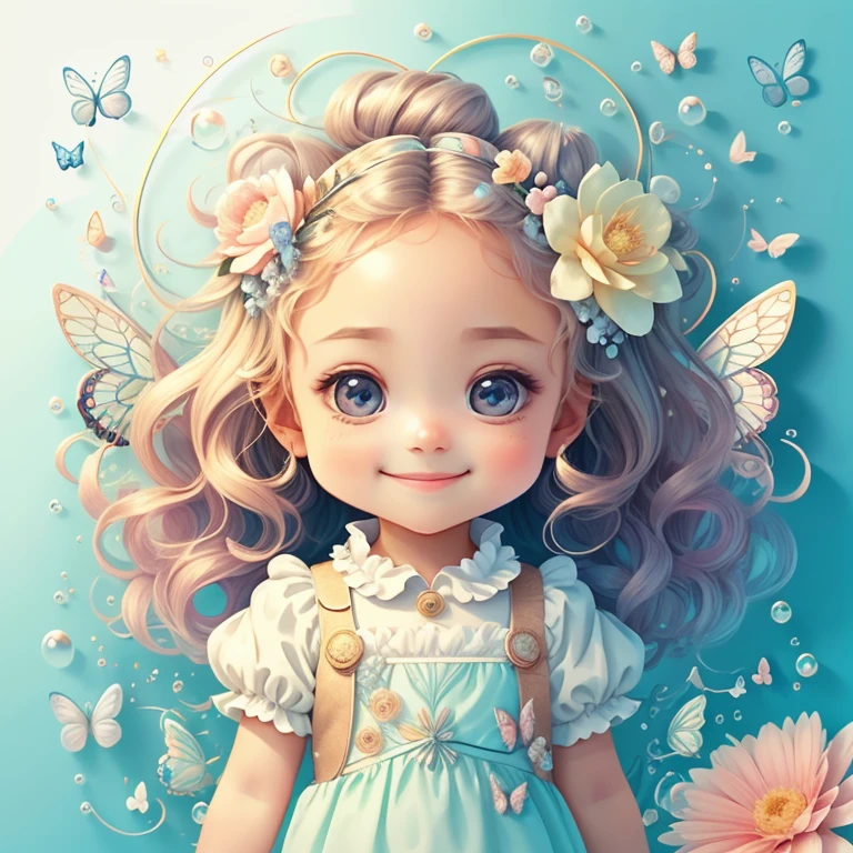 (cute angel smiling with flowers and butterflies, bubbles), Munchkin ,Geometric multidimensional wall portrait, livro de arte, Tchibi,
Yang08k, Beautiful, Colouring,
Obras, of the highest quality, best quality, Arte Oficial, Beautiful and Aesthetic,