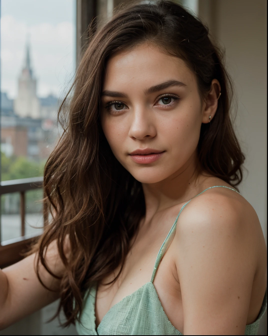 Cute beautiful sexy European light-green-eyed brunette, 22 years old,
full body shot, expensive dress, high heels, castle,
perfect hands, tiny waist, very detailed, innocent face, face-length 1.3 times the face-width, almond-shaped eyes, squared face-shape, high cheekbones, naturally wavy hair, light-green eyes, high-res, masterpiece, best quality, intricate details, very detailed, sharp focus, detailed skin, realistic skin texture, texture, detailed eyes, professional, 4k, charming smile, shot with Canon, light depth of field, Kodak Vision color, perfectly fitting body, extremely detailed, photo_\( ultra\), photorealistic, realistic, post processing, maximum details, roughness, real life, ultrarealistic, photorealism, photography, 8k UHD, photography