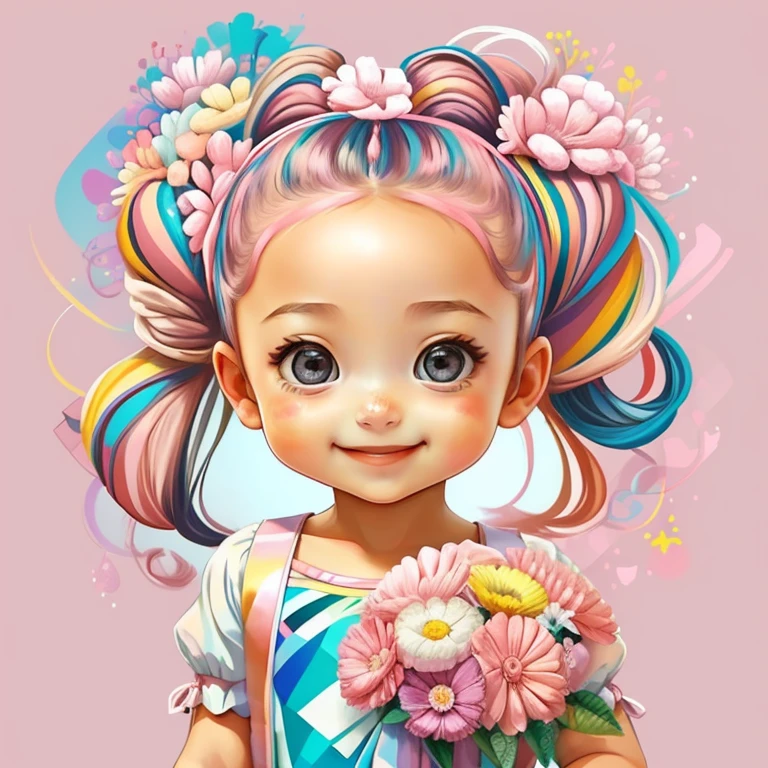 (cute with ponytails smiling with pink ballet dancer dress and flowers), (better expression), Eduardo Kobra acolchoamento ,multidimensional geometric wall PORTRAIT, arte, Chibi,
Yang08k, lindo, Colouring,
Primary works, qualidade superior, melhor qualidade, Arte Oficial, Beautiful and Aesthetic, pelos coloridos,