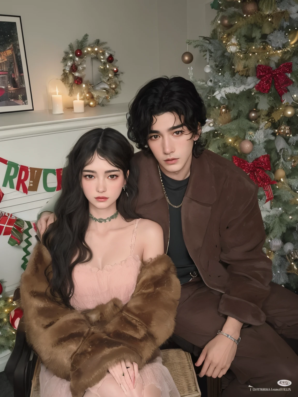 There are a man and a woman sitting next to a Christmas tree., Sakimichan y Frank Franzzeta, Imagen filtrada, Charli Bowater y Artgeem, foto de perfil, 😭 🤧 💔, Taejune Kim, Frank Franzzeta y Sakimichan, Al estilo de Petra Collins, taken in the early 2020s, El Corte Hime