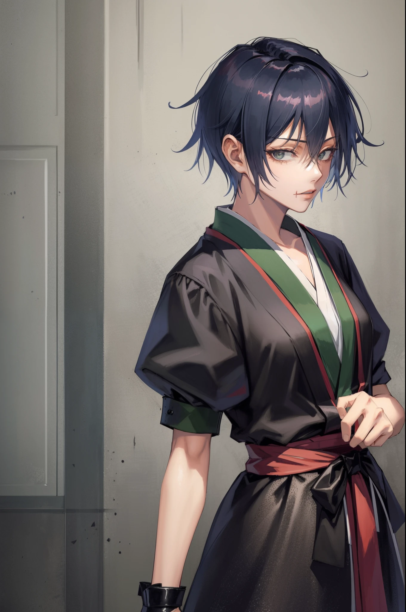 fushiguro toji standing alone in feudal japan wearing samurai armor,