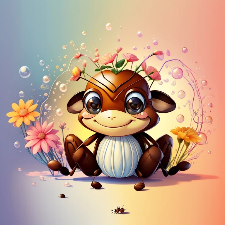 (cute brown ant smiling with flowers, bubbles), Munchkin ,Geometric multidimensional wall portrait, livro de arte, Tchibi,
Yang08k, Beautiful, Colouring,
Obras, of the highest quality, best quality, Arte Oficial, Beautiful and Aesthetic,