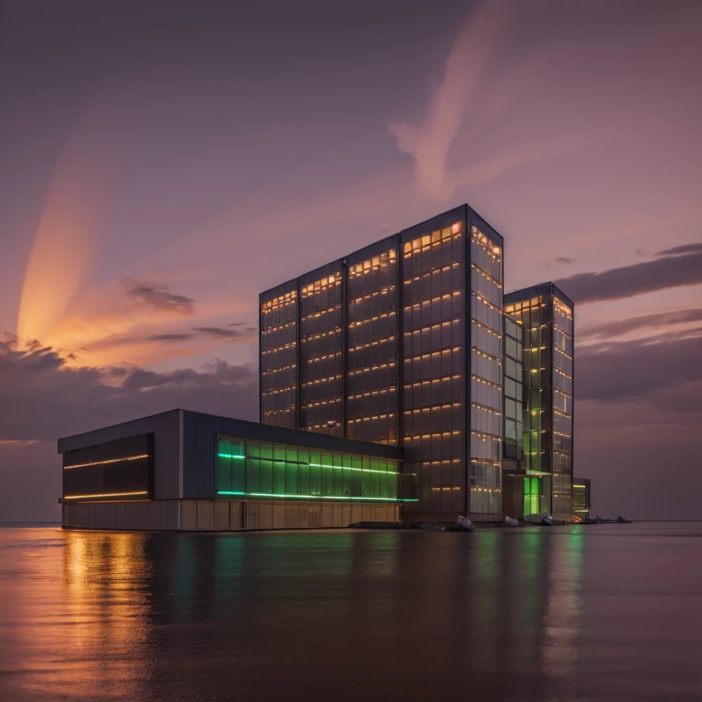 Modern architecture,modernn architecture,With lots of green plants,Very beautiful modern minimalist style,There are people moving around,Full of light,Color bluish