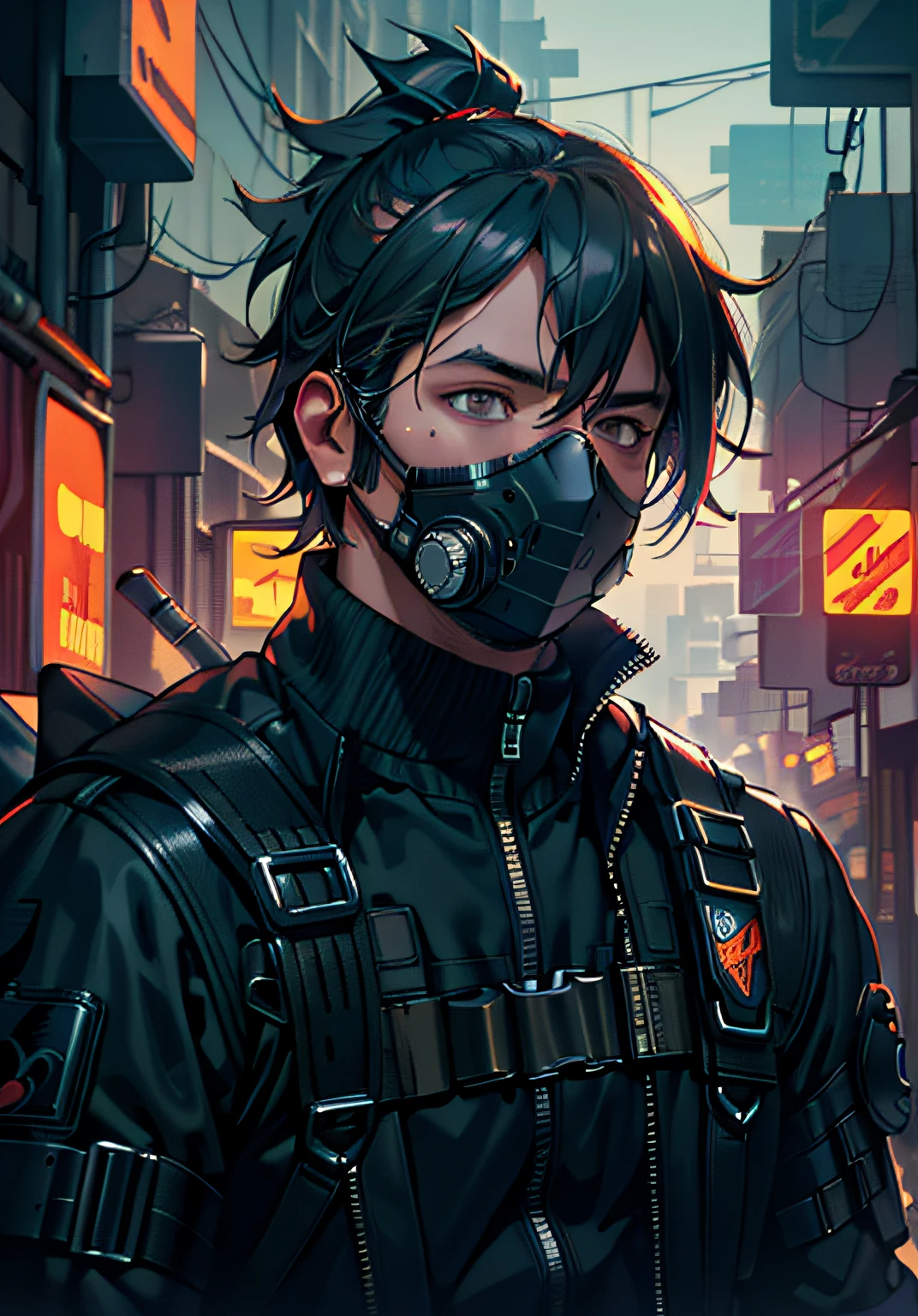 Ultra detail, high resolution, ultra detailed, best quality, amazing, top quality, extremely detailed CG 8k wallpaper unit, cinematic lighting, cyberpunk, dark batman robin, trash gang face mask