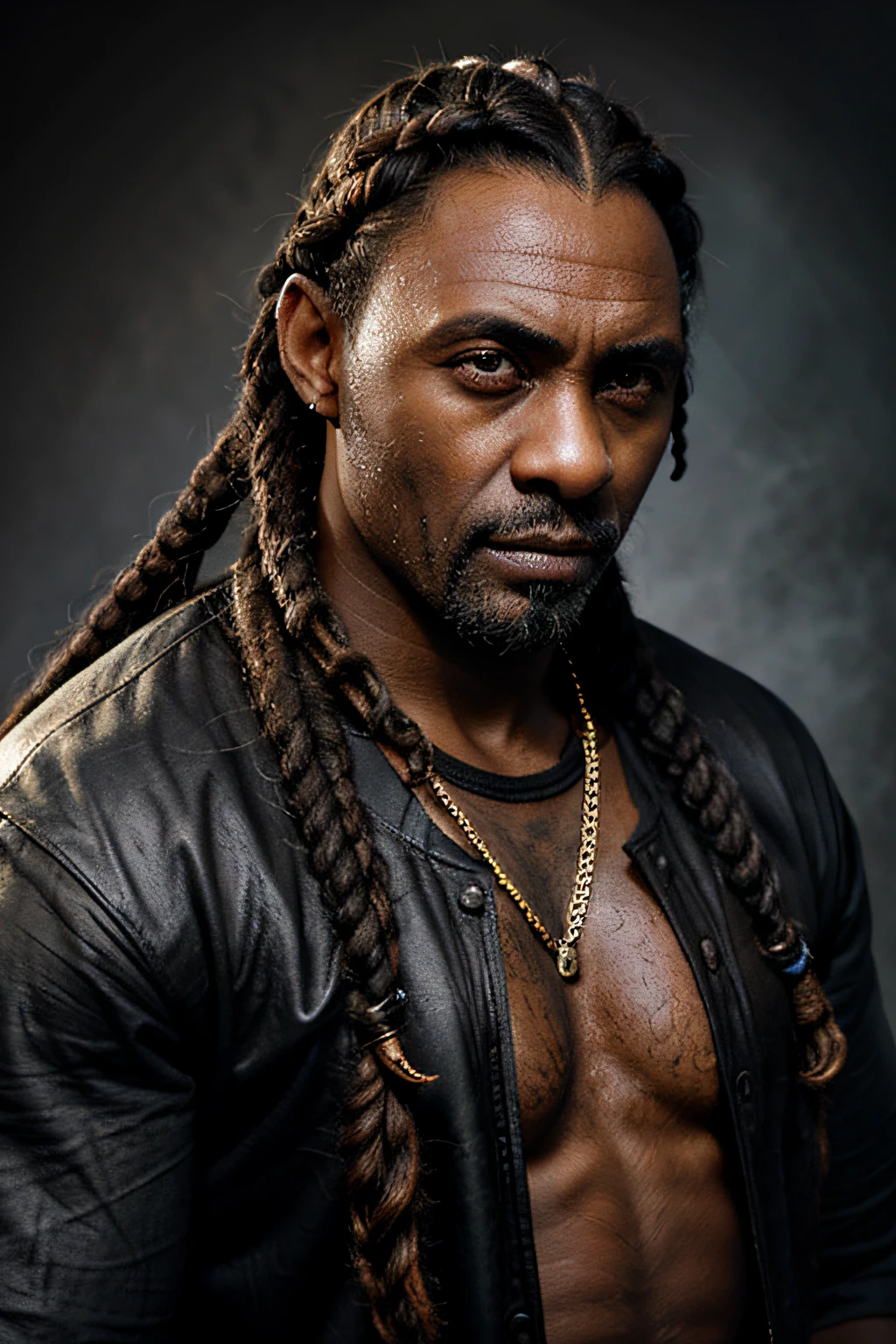 Idris Elba, (horn-like black dread braids:1.2)