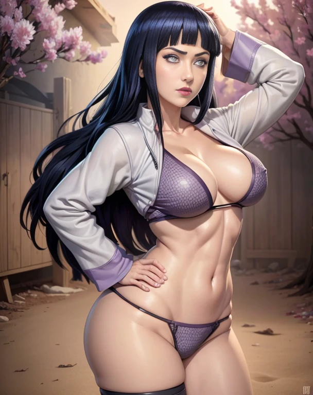 Hinata Hyuga, Extremamente Realista, extremamente sexy, muito linda, micro bikini, bunda grande, pernas grossas, 8K, Extremamente linda, rosto lindo, olhos detalhados, boca detalhado, nariz detalhado, rosto detalhado