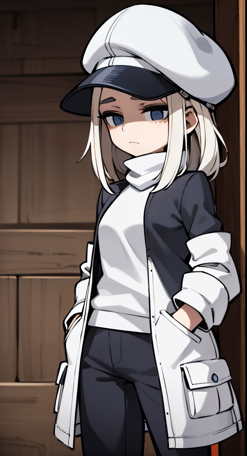 master part,1girl,sozinho,cabelos longos,cabelos azuis, cores de jaqueta aberta, mob cap, Rua, hand on hip, hand in pocket, long pants,