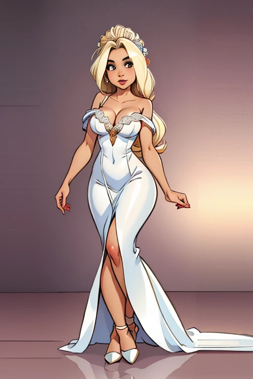 A girlis, gekleidet in ein Brautkleid, white wedding dress, Full body drawing, schlank, lange Beine