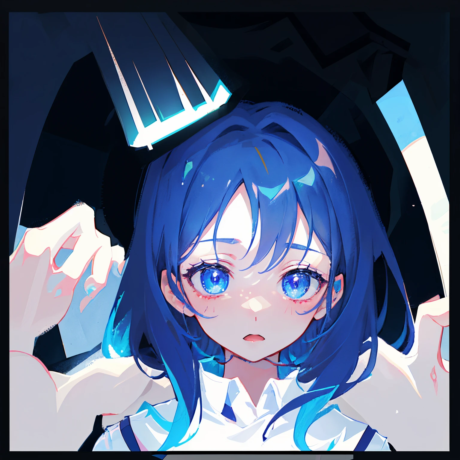a woman with blue hair and blue eyes pointing her finger to her mouth, 2 d anime style, anime visual of a cute girl, anime girl named lucy, emo anime girl, rei hiroe, mayuri shiina, 2 d anime, (anime girl), 1 7 - year - old anime goth girl, hana yata, an anime girl