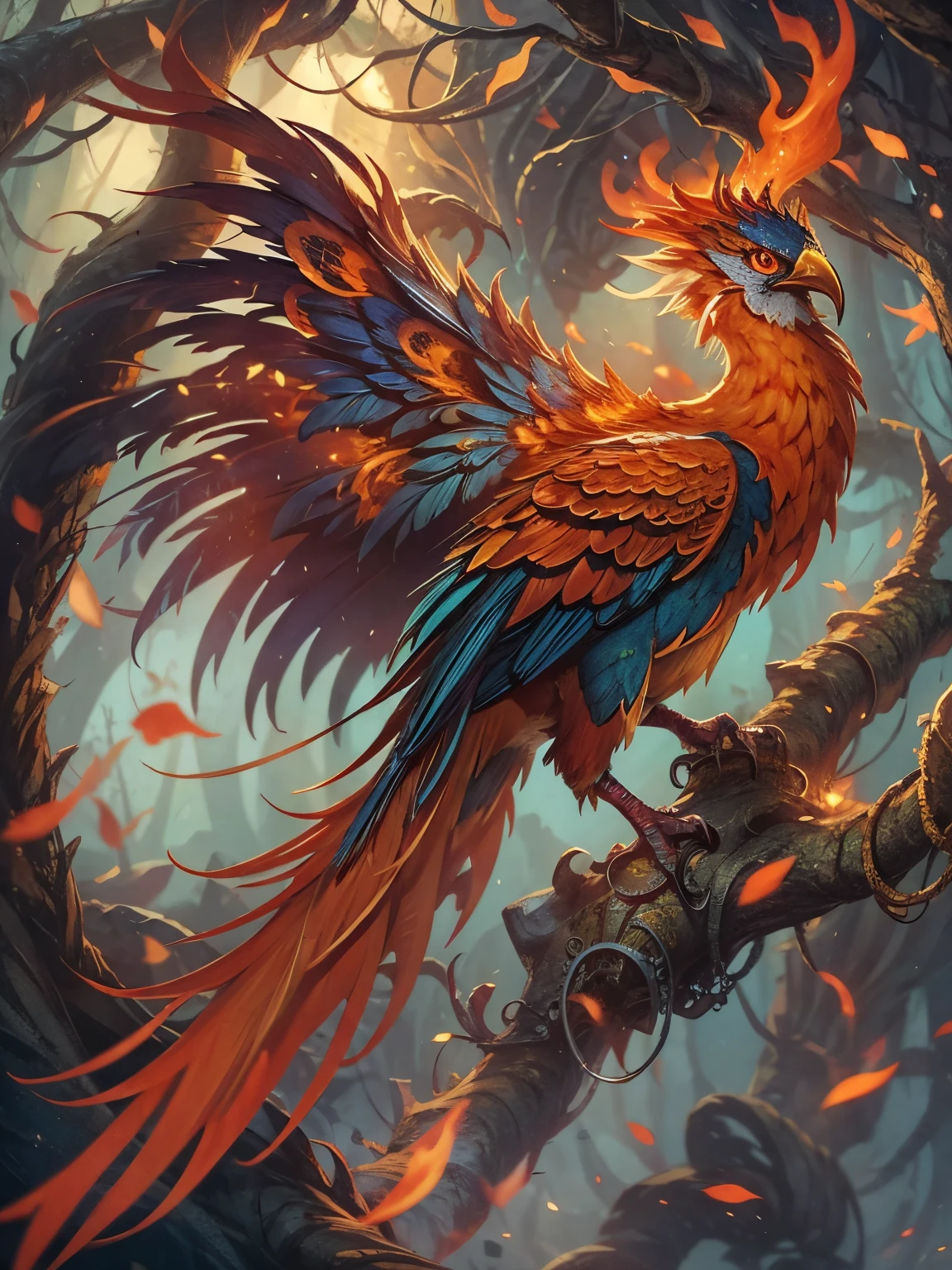 Chinese mythology and storieirebird,spread the wingiery red flames wrap around the body,thick-feathered eater,Super close,Sharp focus quality,8K分辨率,tmasterpiece,artworks,overclocking