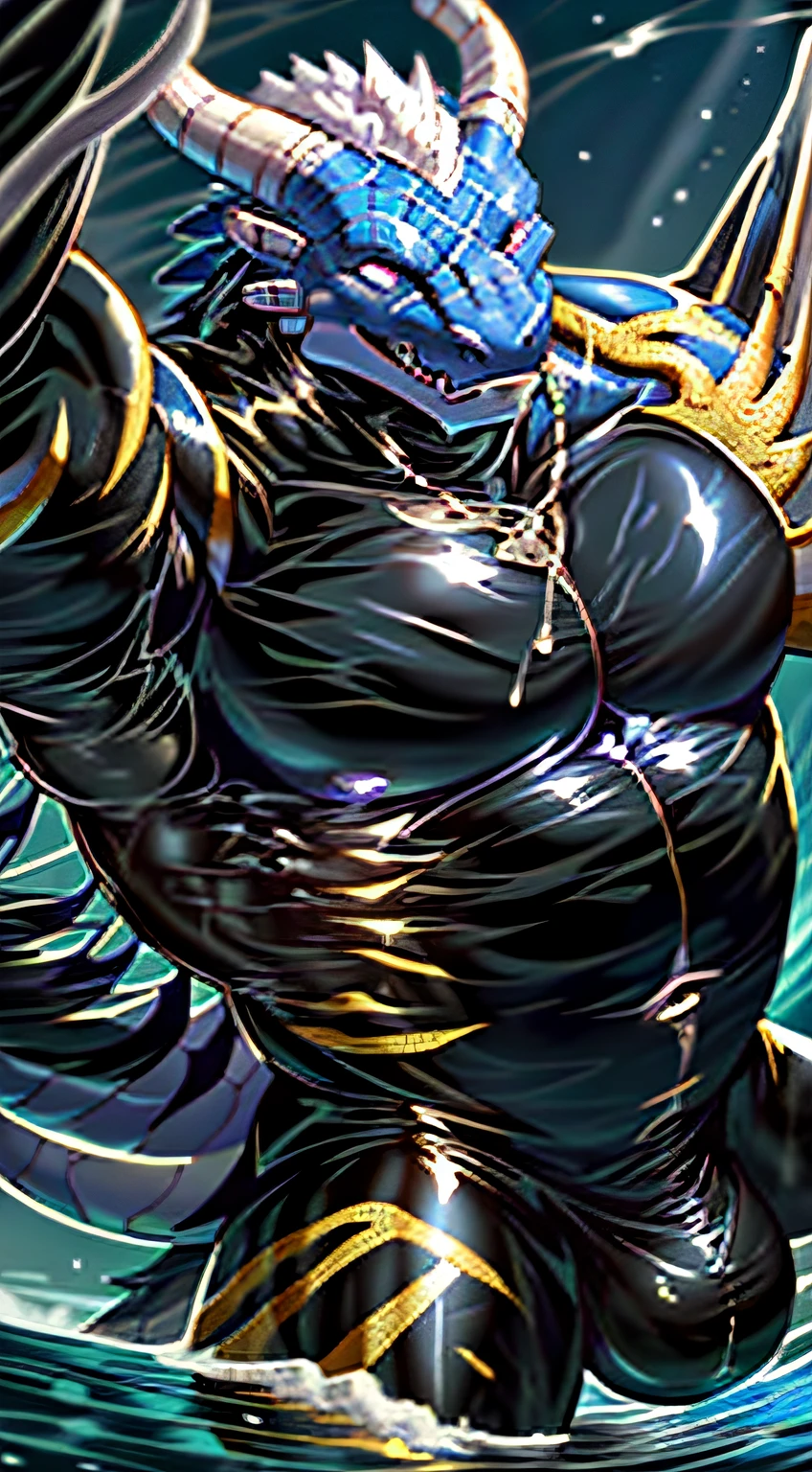 Upload to E621, (male anthro-dragon), Stood up, 独奏, super heavy，Limb fat，White hair, Detailed scale texture, Dragon wings, (at the battlefield), (nachnes blue body，Purple blue and black blue scales，White-bellied，cellshading，The environment  dim，White Dragon Horn，Golden tattoo，victory pose（，（dragon gem），（（rajsha）），（kantanagamoli）），（up front view），Looks pleased，[ Background with]，Detailed student work，Caustics, edge lit, Singlelightsource, Sharp shadows, Single portrait, (digitgrade, Toe Claw East Wild),latex，Latex clothing，Latex liquid，Full body latex，UAVs，Latex head cover，（male people），Rubber tights，（Nipple rings），latex suit，（liquid rubber），（liquid latex），（male people，explicit content），Extra large east sheath，Super saggy baluli exposed balls，partially exposed shaft