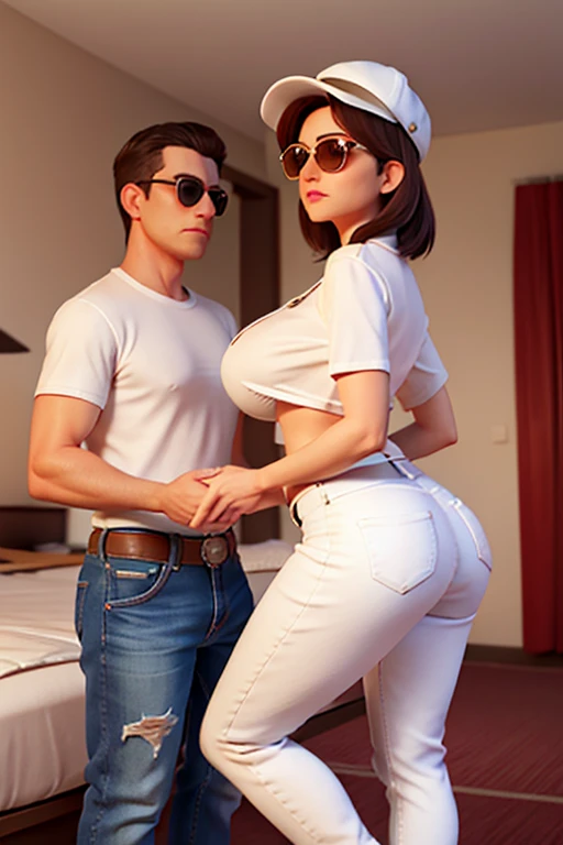 Mature Attachment, Stunning Attraction, MILF, Mature Woman, Mother, white shirt, jeans, white cap, sunglasses, dark room motel, A woman meeting a tall, strong, shirtless man in a dark motel room so she can commit the most delicious adultery of her life.