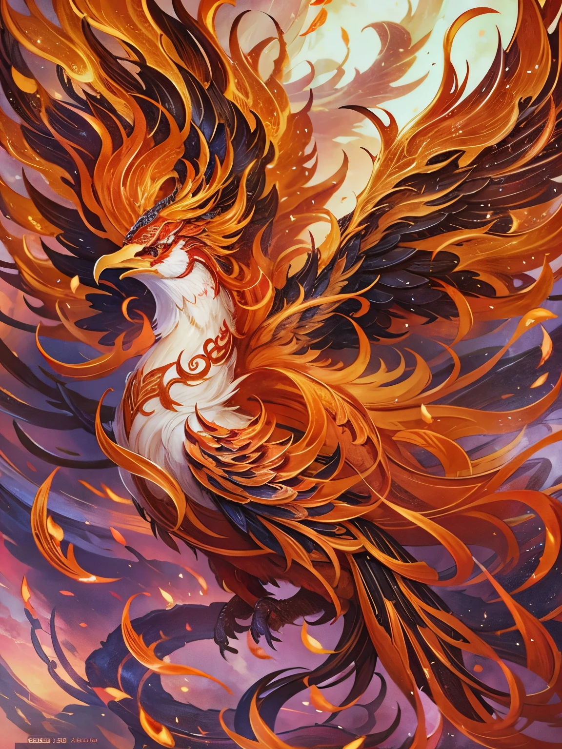 Chinese mythology,firebird,Wing-like red flames spread throughout the body,Fiery,firey,thick feather eater,Super close,Sharp focus quality,8K分辨率,tmasterpiece,a work of art,overclocking