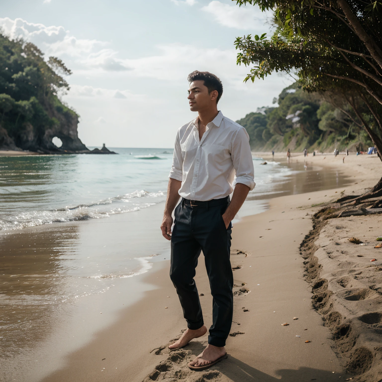 A man standing on the beach area