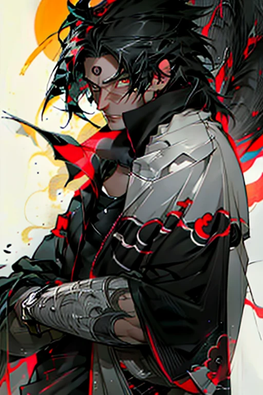 he a tall with spiky Black hair and or light brown eyes. He often mentioned as a scary person to his eyes,wizard, scar, black and white,,red tearlack and white painting,broken,sublevel,black and white,Eroded by darkness and light Hijikata