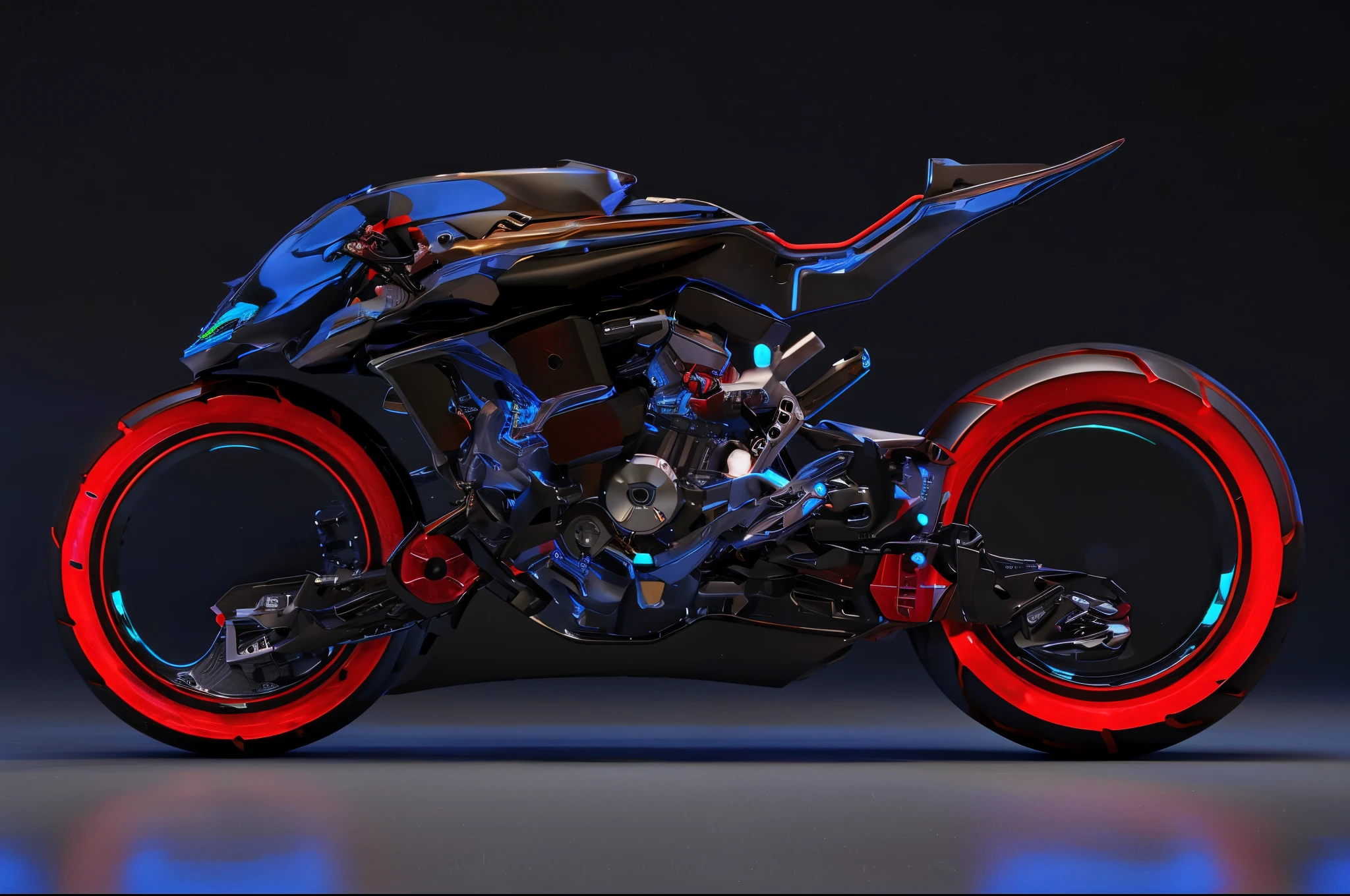 a close up of a motorcycle parked in a dark room, futuristic motorcycle, extreme render, motorcycle, 8 k highly detailed ❤🔥 🔥 💀 🤖 🚀, cycle render, daniel maidman octane rendering, concept design art octane render, octane 2. 0 render, motorcycle concept art, 3 d hyper realistic render, hyper real render, riding a futuristic motorcycle