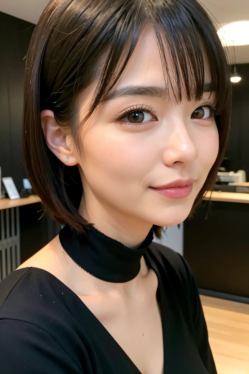 ((best quality)), ((Meisterwerk)), (Detailliert), Perfektes Gesicht, Geile Japanische Frau, Schwarze Harre.