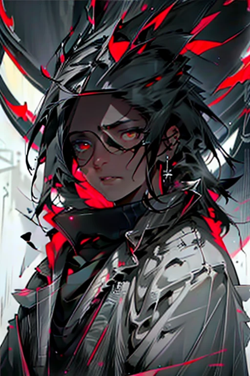 black and white，Absolutely beautiful womanBlack and white division，red tears，Black and white painting，broken，sublevel，black and white，Eroded by darkness and light，symmetric the hairstyle covers the right eye