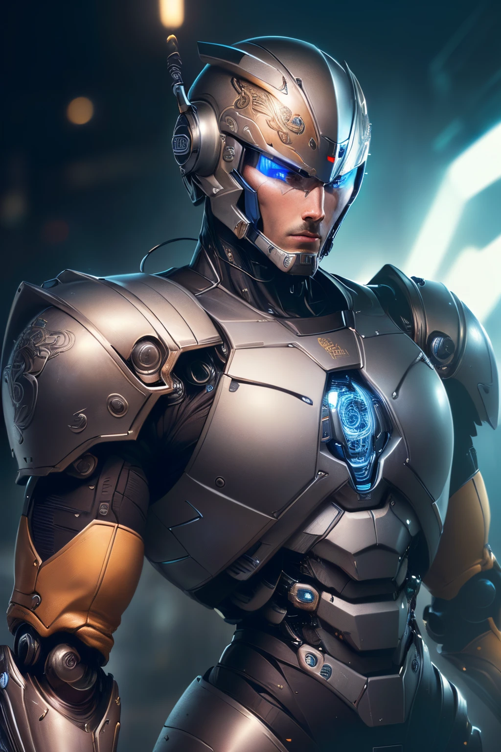 ((best quaCyber Male Warrior and Cyber Mechanical Motorcycle, Exquisite Black Tech Helmet, Nousr, Biomechanics, MSHN Robot Man, High Tech Helmet, Hyperreal, Steel, Intricate Design, Crazy Details, Fine Details, Extremely Clear Lines, Cinematic Lighting, Photo Realistic, Detailed Masterpiecelity)), ((masterpiece)), (detailed), perfect face