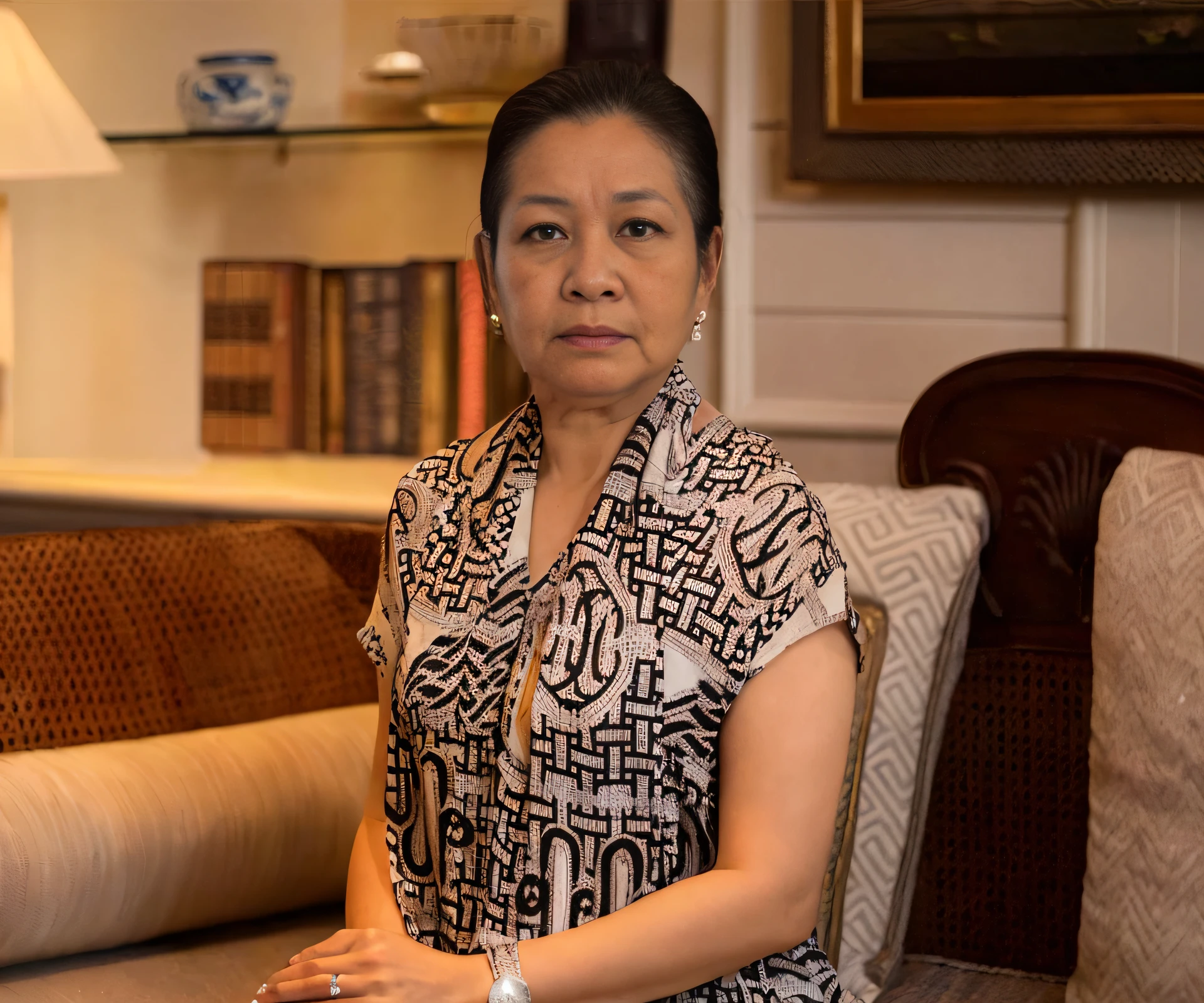 beautiful, old, chinese lady, 60 years old, at beverly hills, black long sleeves