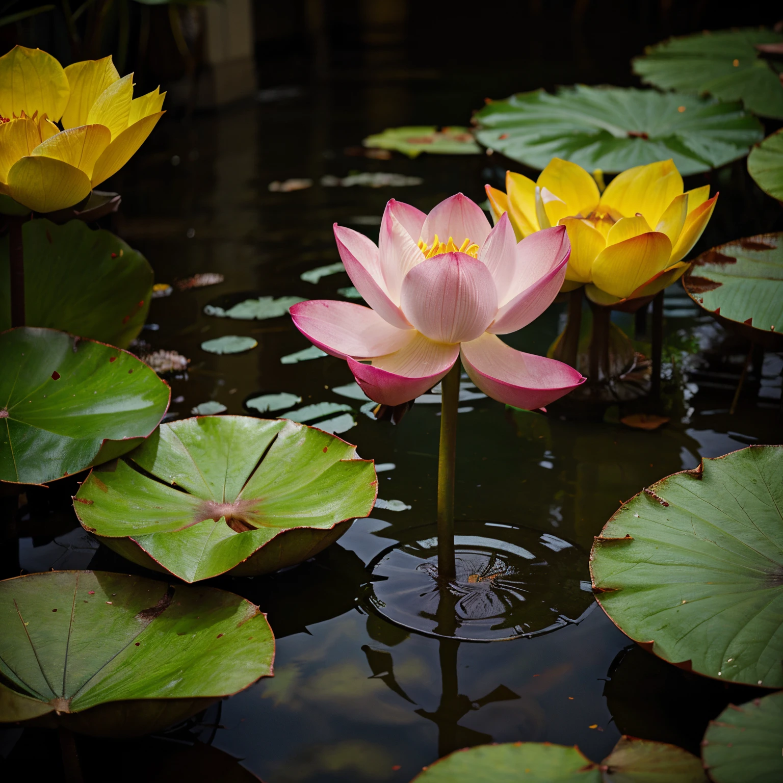 Alone lotus flower, colorida,luz,fundo escuro.