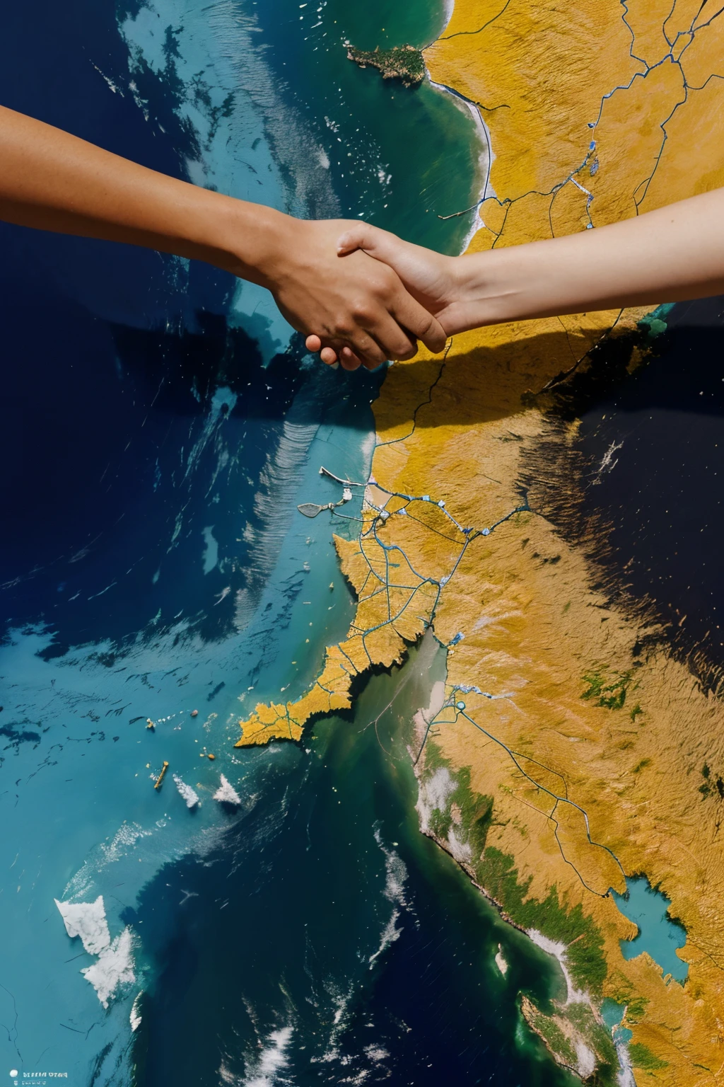 Certainly! Here's the prompt in English:

"Generate an image that represents the regional integration between Brazil and Argentina. Incorporate elements that symbolize collaboration and connection between both nations. You can include a combined map, using national colors, with cultural icons such as the Christ the Redeemer and the Obelisco. In the center, highlight a symbolic handshake between representative figures of Brazil and Argentina. Add lines connecting key cities, emphasizing shared infrastructure. Use a harmonious color palette with green and yellow for Brazil, and sky blue and white for Argentina. Include an inspiring message that celebrates friendship and cooperation. Ensure to capture the essence of regional integration in the final image!"
