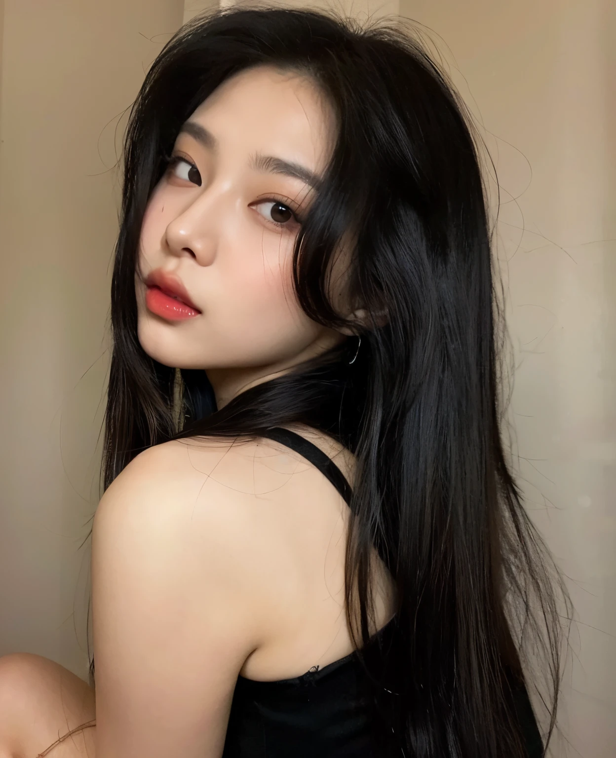 um close up de uma mulher com longos cabelos pretos e um top preto, menina coreana, Mulher sul-coreana bonita, Asian girl with long hair, linda mulher coreana jovem, Ulzzang, mulher coreana jovem bonita, cruel korean goth girl, Beautiful Asian girl, asian features, Asian girl, Mulher coreana, young adorable korean face, young cute wan asian face, jennie blackpink