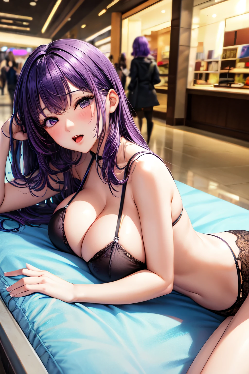 beautiful,hot,purplehair,sexy,bigboobs,bigass,highquality,to lie down,in mall,