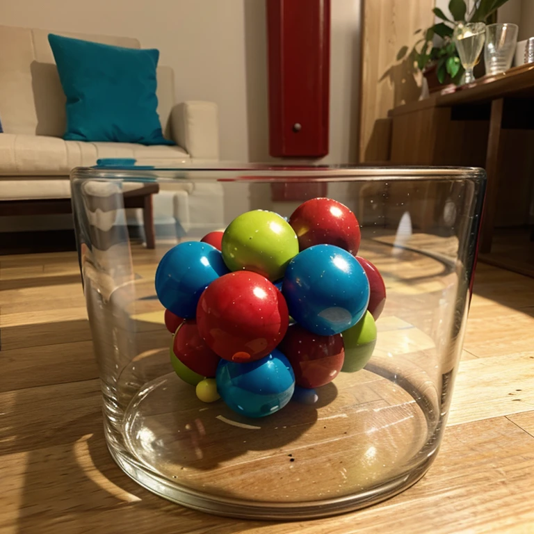 Paste colored balls in a glass