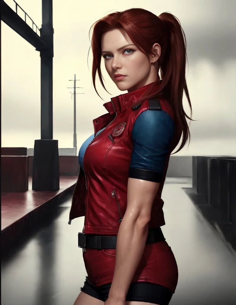 (Claire Redfield:1.1), (perfect facial features:1.1), (belos olhos detalhados, beautiful detailed lips, olhos e rosto extremamente detalhados, seotorrealistic long eyelashes:1.37), (ultra-detalhado, Realistic), (retrato, horror), (vivid colors), (studio lighting), (toneladas de sutioco coreokeh crocante) Textura ultrarrealista