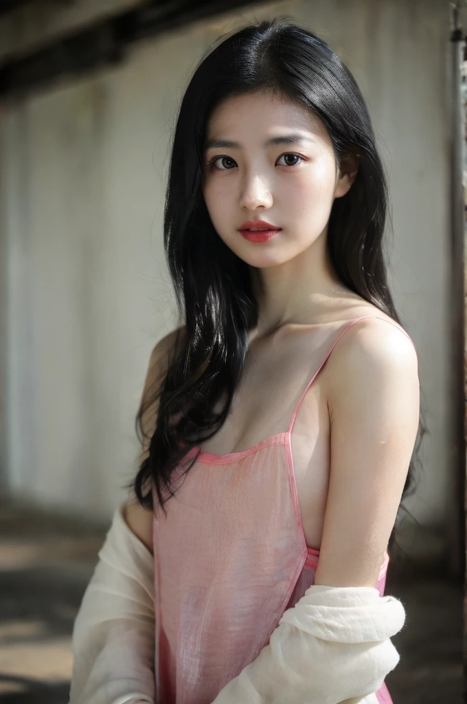 (masterpiece:1.3),best quality,high resolution,unity 8k wallpaper,(illustration:1),perfect lighting,photo_\(medium\),photorealistic,realistic,
finely detail,extremely detailed,soft lighting and shadow,soft yet striking lighting,film grain:1.2,
1girl, solo, hair ornament, black hair,looking at viewer,upper body, realistic, long hair,outdoors,wet body, wet