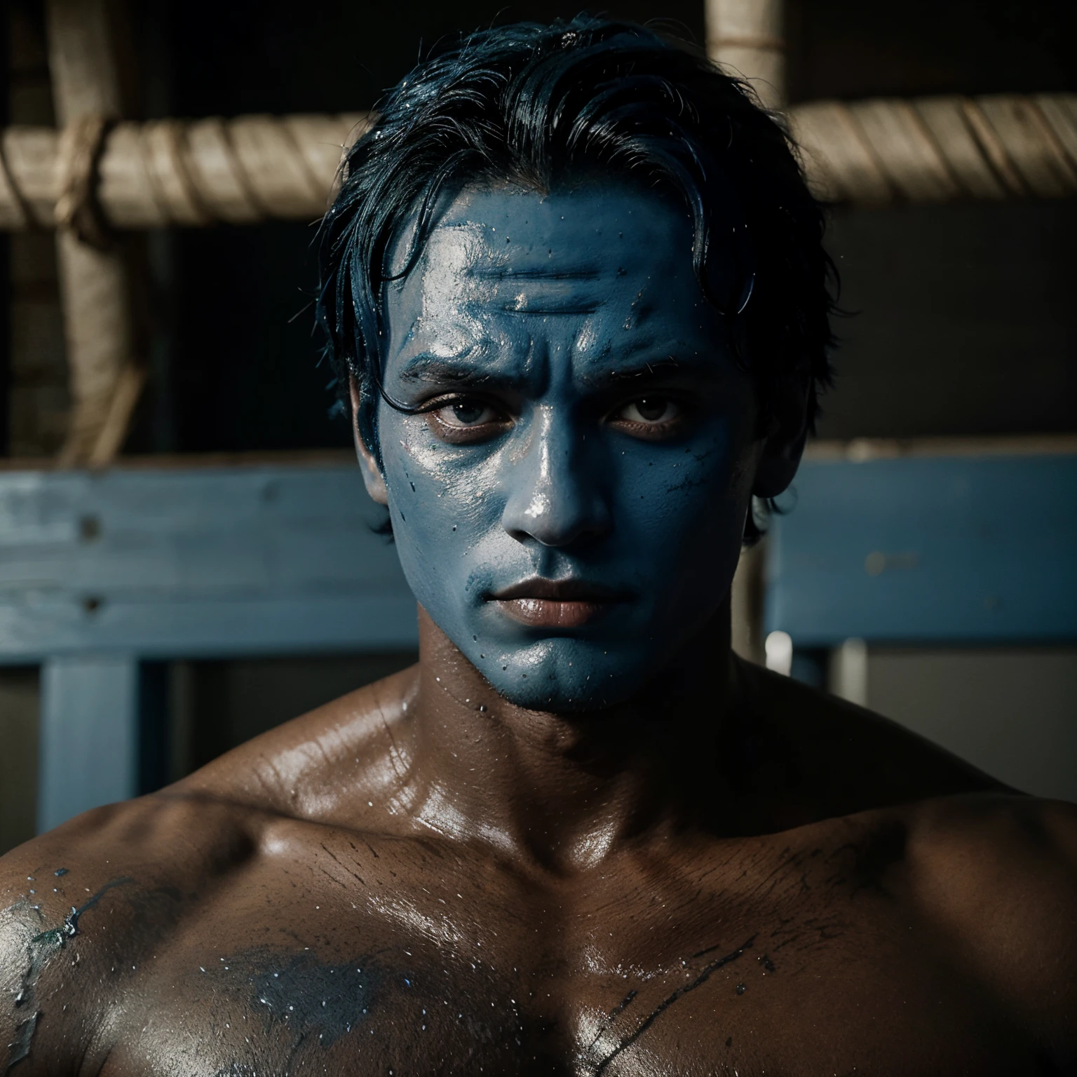 Foto com um tema azul e preto com o zoro de one piece