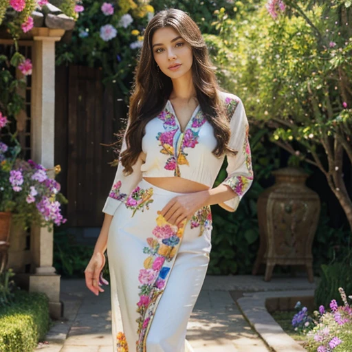 mature sister, full body, realistic clothing, beautiful detailed eyes, beautiful detailed lips, long eyelashes, expressive face, confident expression, natural flowing hair, stylish outfit, standing in a vibrant garden, surrounded by colorful flowers, sunlight gently illuminating her face, vibrant colors, high resolution, sharp focus, professional photography, capturing the essence of her personality and inner beauty