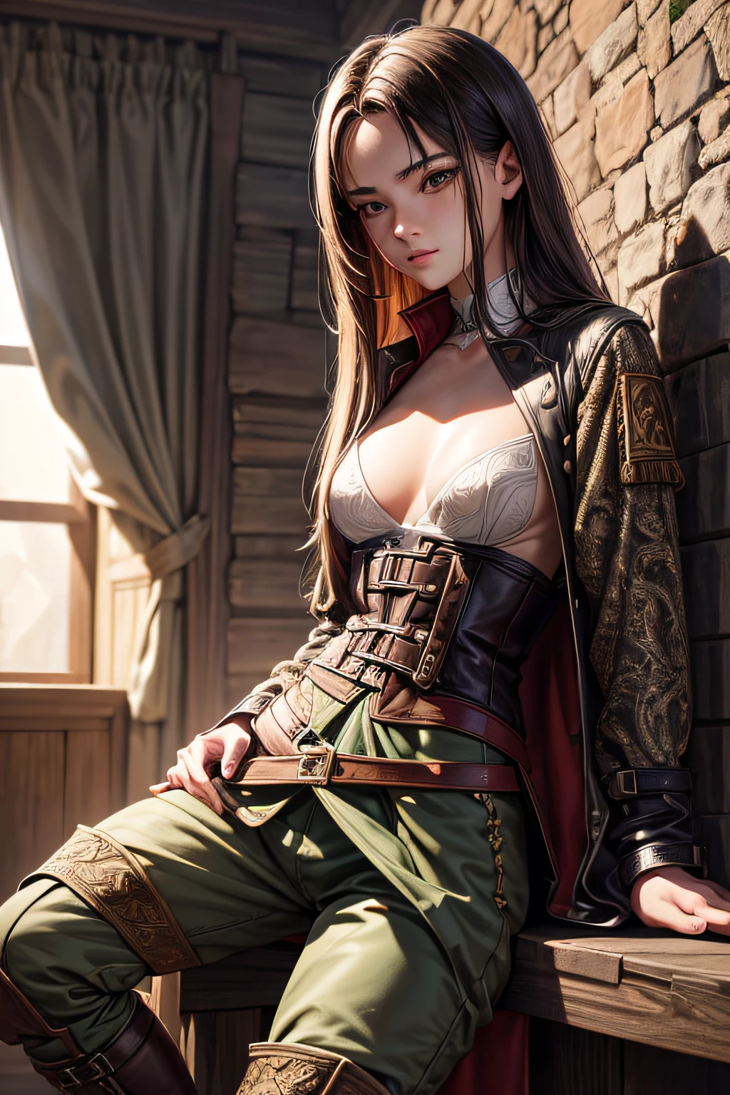 young teen girl, medieval hunter, long pants, boots, coat , hunting gear and accesories,, sexi, small breasts, , highly detailed, vibrant appearance, creative behavior, extremly detailed, imaginative, sensual, spontaneous, highest quality, skin texture, intricate details, (cinematic lighting), RAW photo, 8k, masterpiece,best quality,ultra-detailed,very detailed illustrations,extremely detailed,intricate details,highres,super complex details,extremely detailed 8k cg wallpaper,