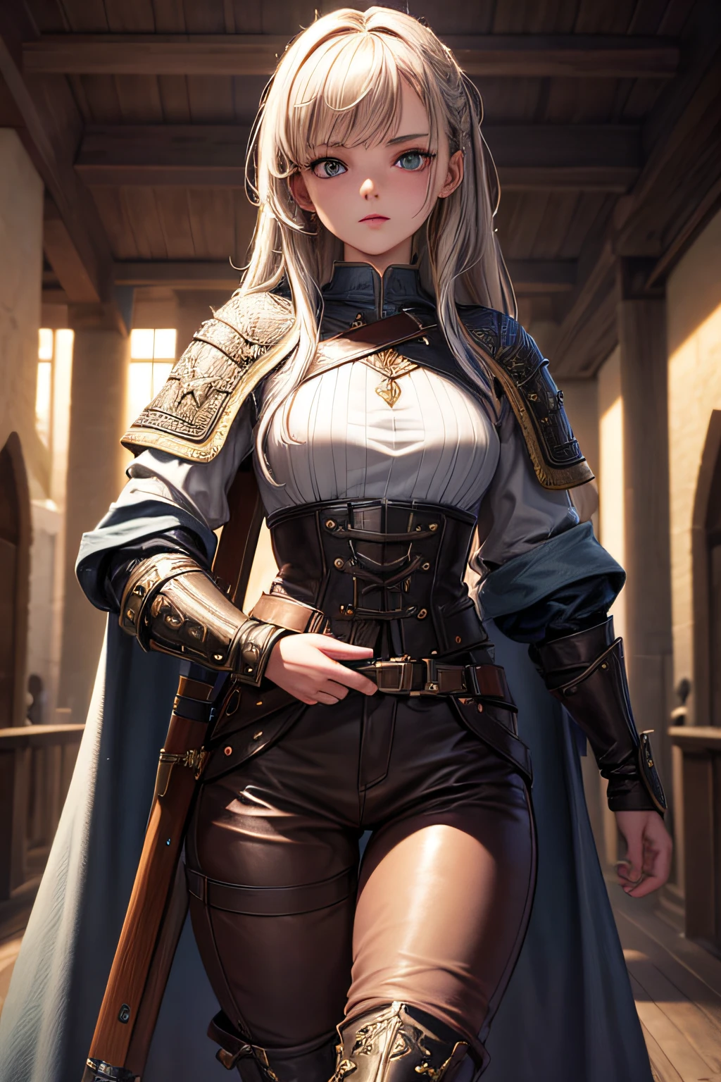  girl, medieval hunter, long pants, boots, coat , hunting gear and accesories,, sexi, small breasts, , highly detailed, vibrant appearance, creative behavior, extremly detailed, imaginative, sensual, spontaneous, highest quality, skin texture, intricate details, (cinematic lighting), RAW photo, 8k, masterpiece,best quality,ultra-detailed,very detailed illustrations,extremely detailed,intricate details,highres,super complex details,extremely detailed 8k cg wallpaper,