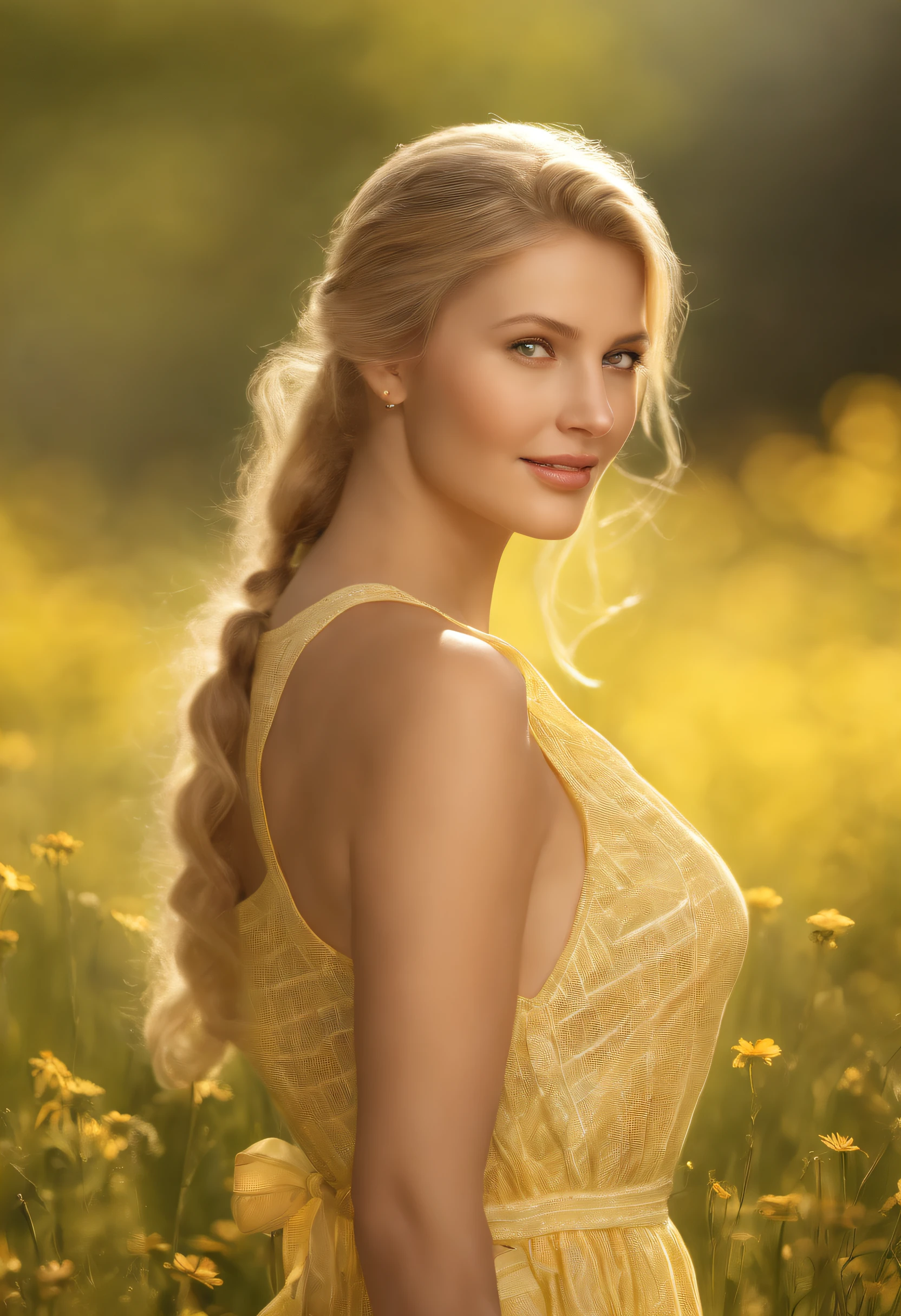 photorealistic,realistic, solo, photorealistic, best quality, ultra high res, 1girl,, , blonde hair in a ponytail, wearing a yellow sundress, breeze blowing through the grass,, , 1girl,, beautiful, masterpiece, best quality, extremely detailed face, perfect lighting, 1girl, solo,, , best quality, ultra high res, photorealistic,, ultra detailed,, masterpiece, best quality, , nancy1,