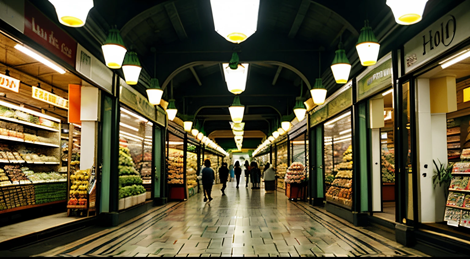 in high photographic quality a market corridor that looks like a maze