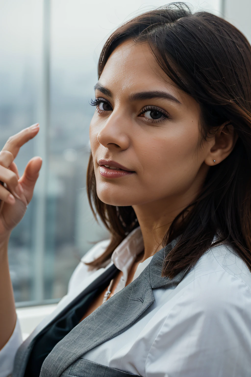 Produce an image with maximum quality, advanced details of a powerful business woman.