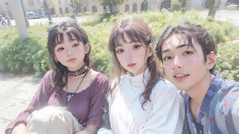 tres personas posan para una foto frente a un edificio, foto de perfil, en clima soleado, imagen de calidad, Imagen de perfil, Looking at camera!!!, in a sunny day, Imagen sincera, foto de perfil 1024px, instagram post, en una plaza de la ciudad, en la universidad, Foto de perfil, Foto de perfil, una imagen, Foto selfie