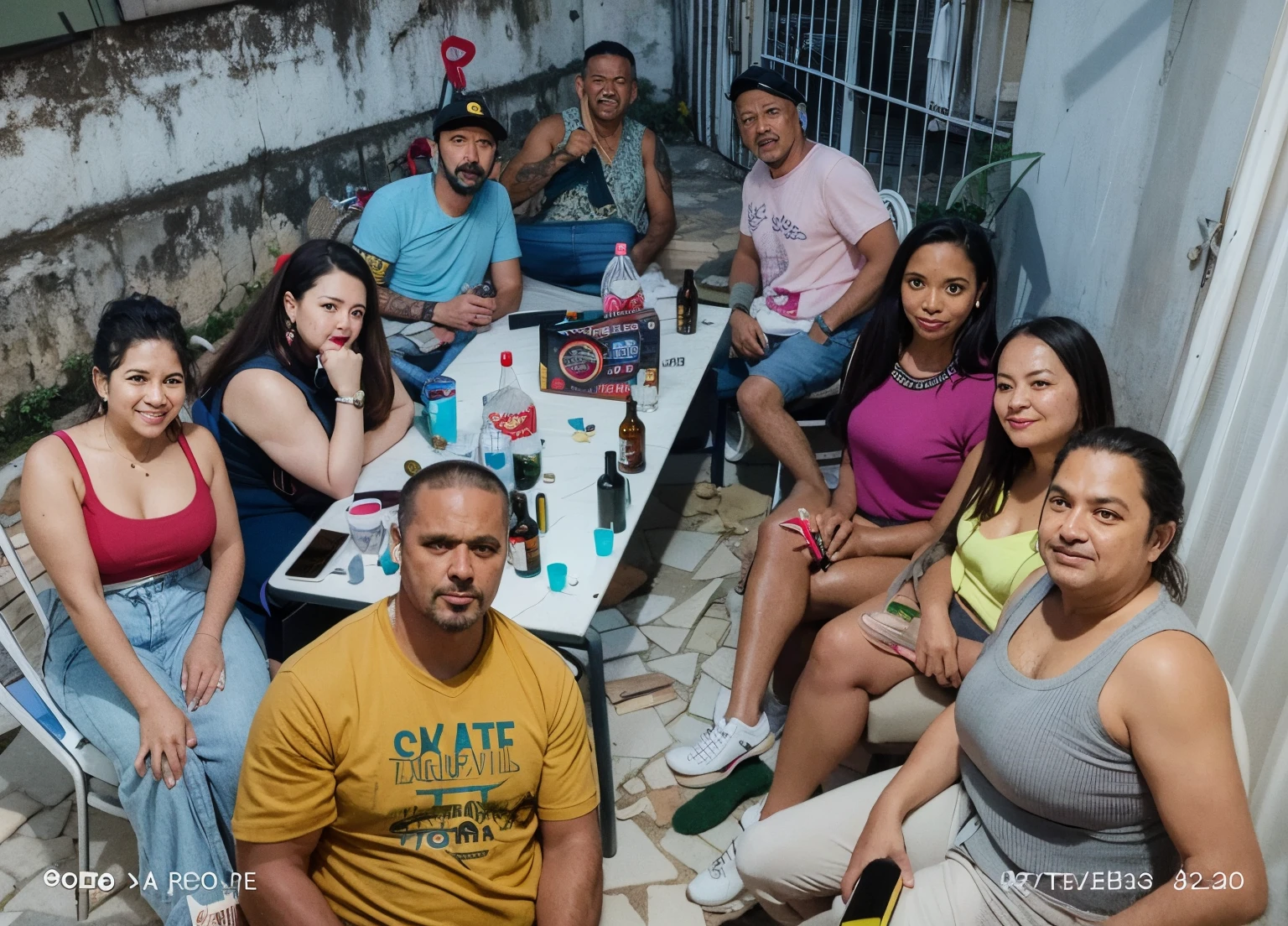 Several people sitting around a table with drinks and beverages, Directed by: Nandor Soldier, festa na cobertura, Foto realista, partido, gostoso, Directed by: Willian Murai, por Veno Pilon, favelas, Beautiful image, na cobertura, Postagem 4k, 4 k post, favela